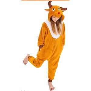Pajamas Reindeer Kids Size 9-10 Yrs Animal One Piece Costume Cosplay...